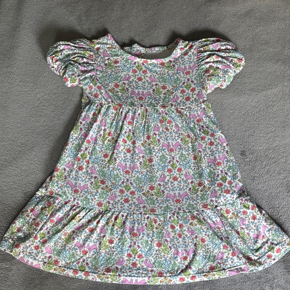 Magnetic Me - toddler Floral Puff-Sleeve Dress in Pink and Green